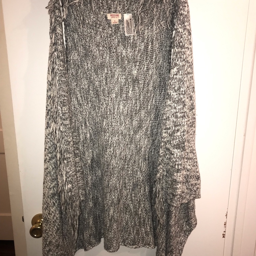 Long gray and white cardigan